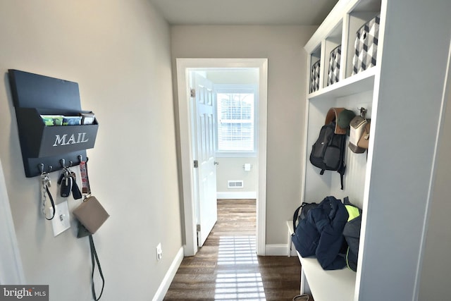 mudroom featuring dark hardwood / wood-style flooring