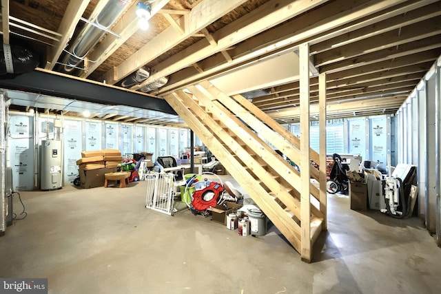 basement featuring water heater