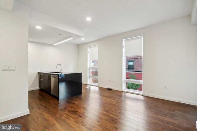 1501 N 31st St Unit 205, Philadelphia, PA 19121 - kitchen featuring stainless steel dishwasher, dark wood finished floors, and baseboards