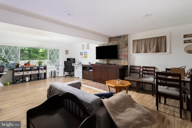 living room with light hardwood / wood-style floors