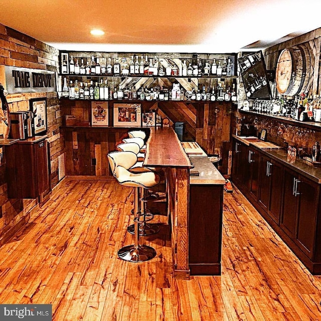 bar featuring light wood-style flooring and a dry bar