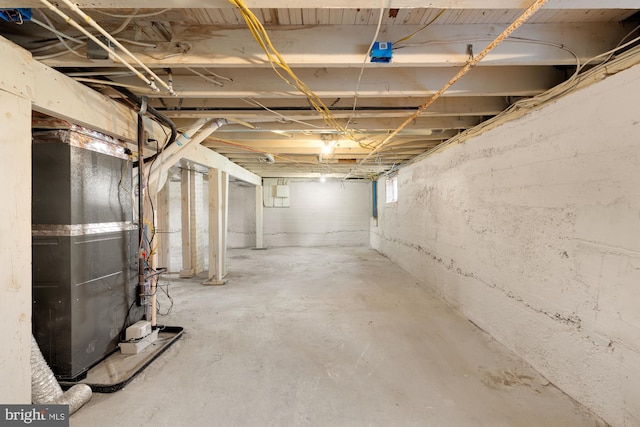 basement with heating unit