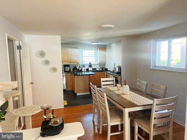 dining space with dark wood-type flooring