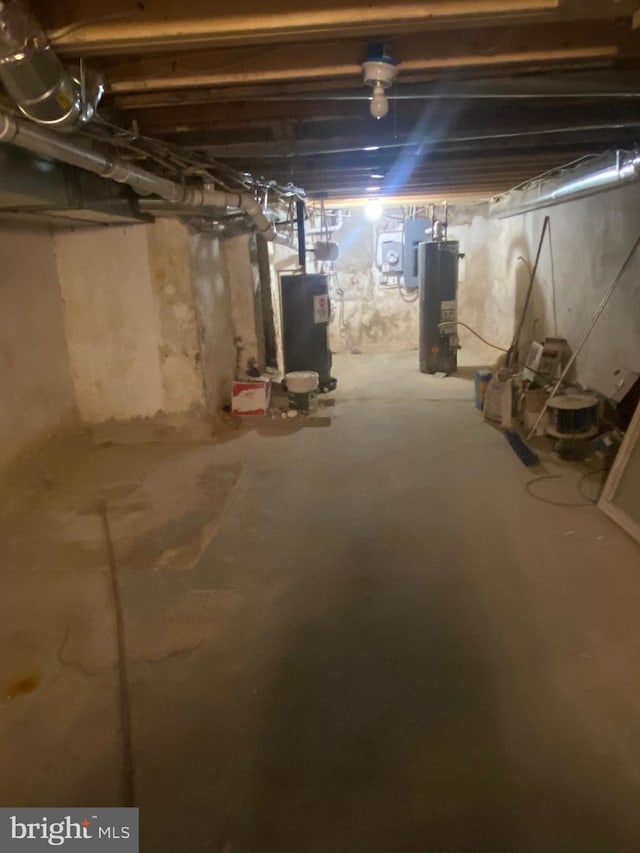 basement with water heater