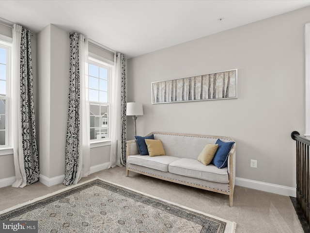 sitting room with carpet floors