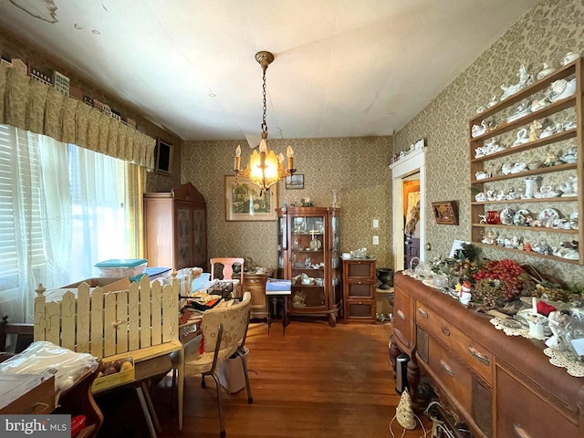 dining area with dark wood-type flooring