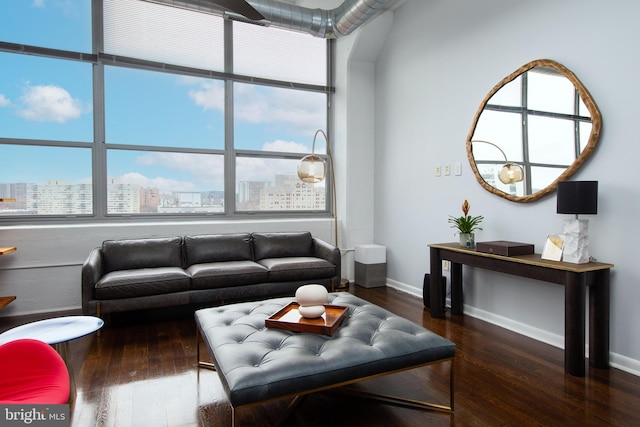 living room featuring dark hardwood / wood-style flooring