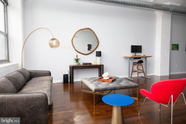 living room featuring dark hardwood / wood-style flooring