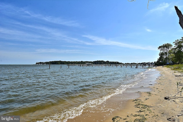 view of water feature featuring a beach view