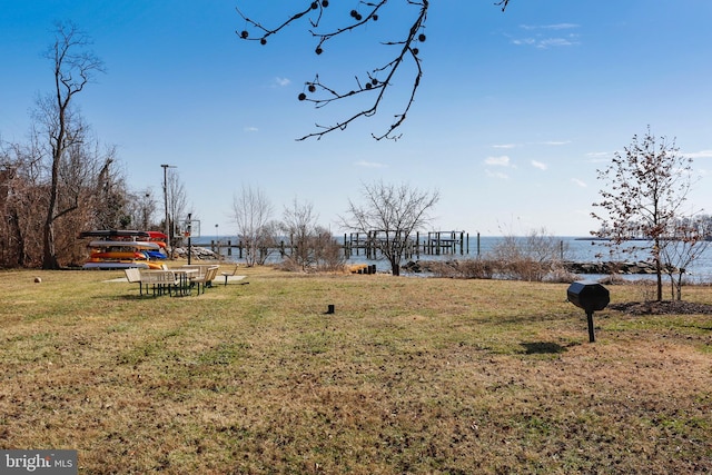 view of yard with a water view