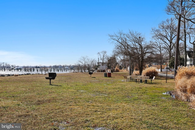 view of yard with a water view