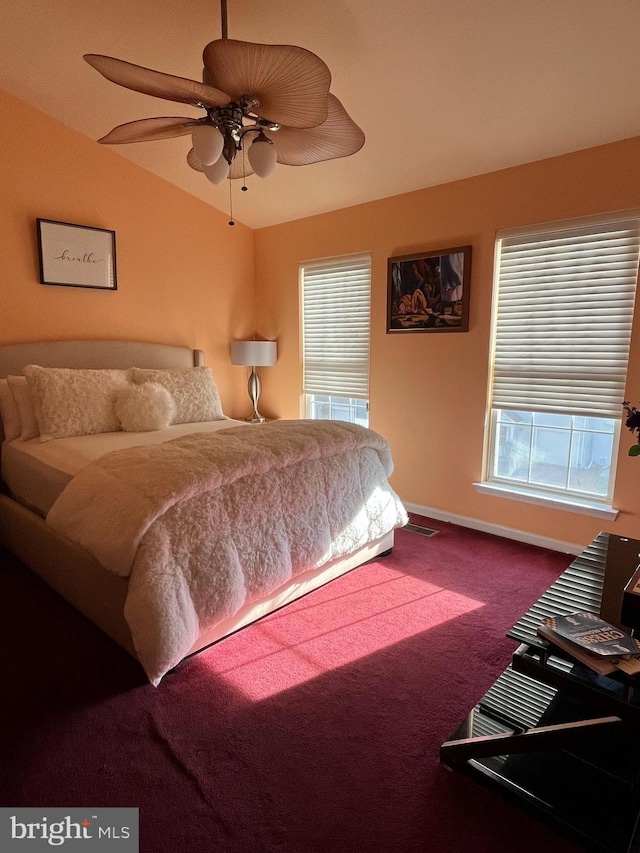 bedroom featuring ceiling fan and carpet floors