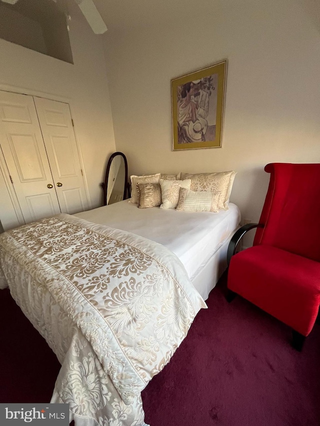 carpeted bedroom with a closet