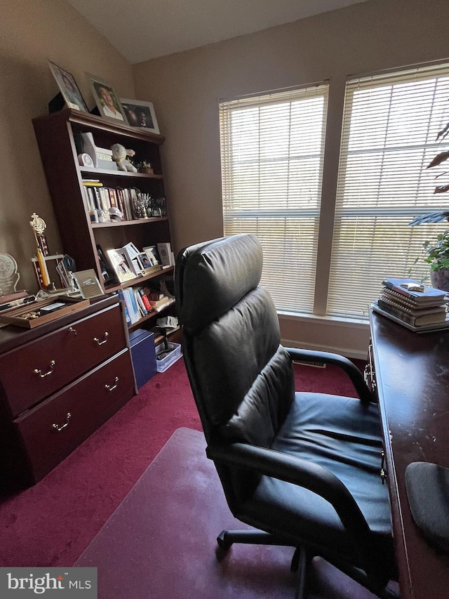 view of carpeted home office