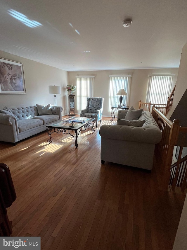 living room featuring dark hardwood / wood-style floors