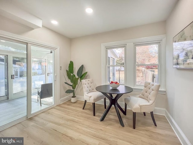 dining space with light hardwood / wood-style flooring