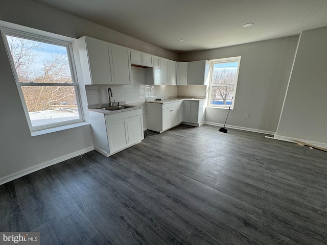 kitchen featuring white cabinetry, sink, and dark wood-type flooring