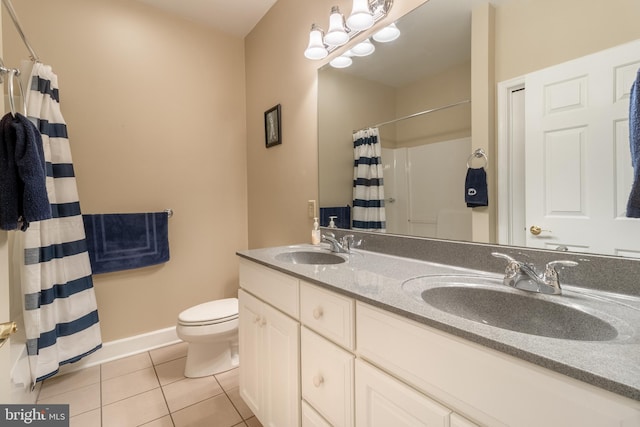 bathroom featuring vanity, tile patterned floors, and toilet