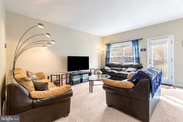 living room featuring light colored carpet