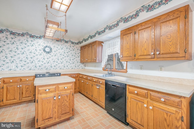 kitchen featuring sink, a center island, and black dishwasher