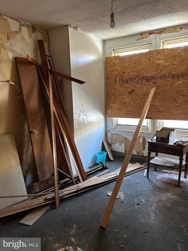 miscellaneous room featuring plenty of natural light and a textured ceiling