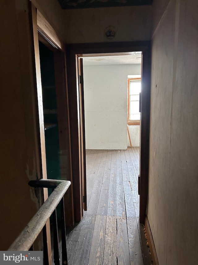 hallway with hardwood / wood-style floors