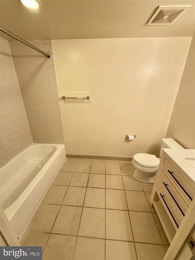 full bath featuring tile patterned flooring, baseboards, visible vents, and toilet