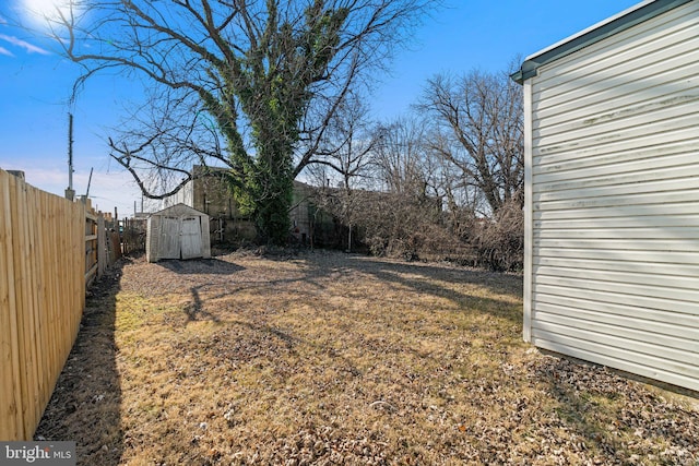 view of yard with a storage shed