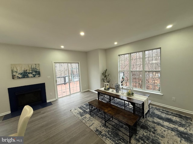 dining area featuring dark hardwood / wood-style floors