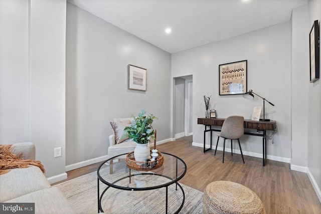 living area with hardwood / wood-style floors