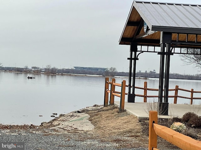 view of dock featuring a water view