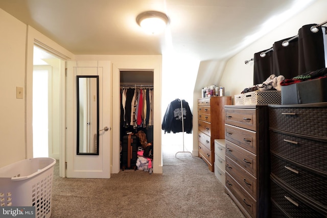 spacious closet featuring light carpet