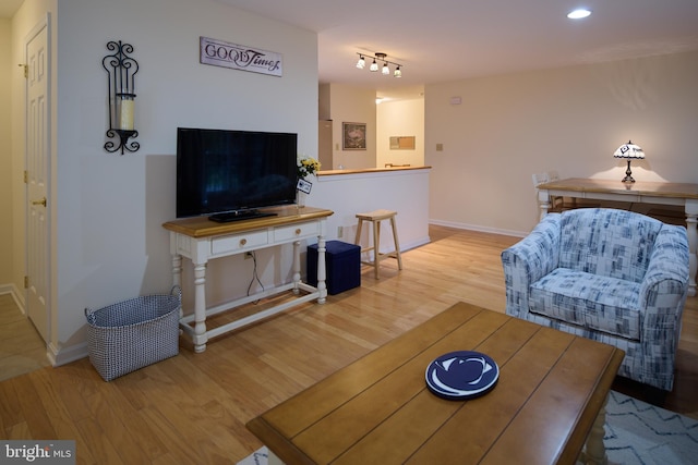 living room with light hardwood / wood-style flooring