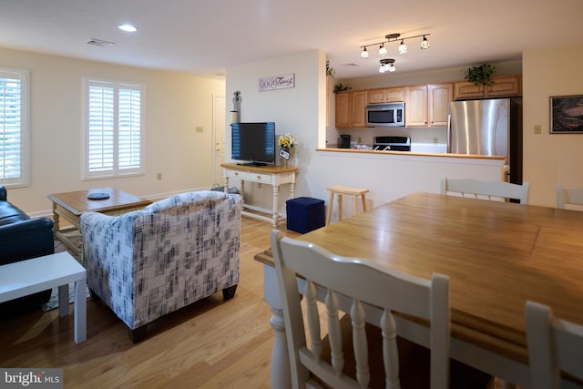 dining space with light hardwood / wood-style flooring