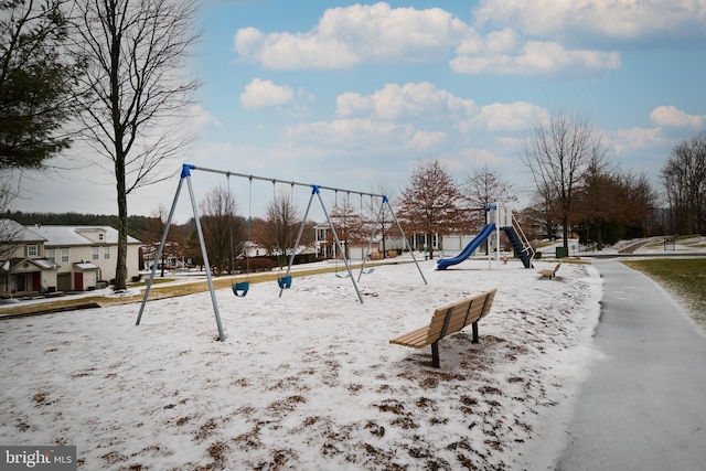 view of snow covered playground