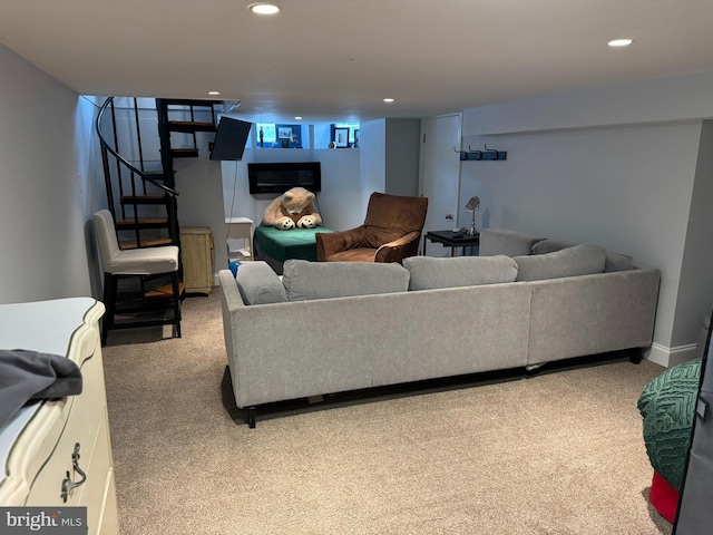 living room featuring carpet flooring and radiator