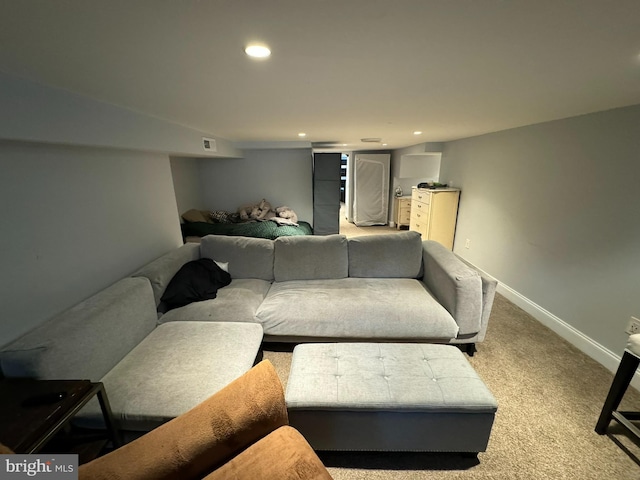 living room with light carpet