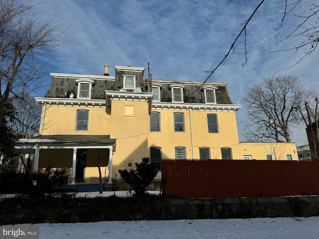 view of snow covered exterior