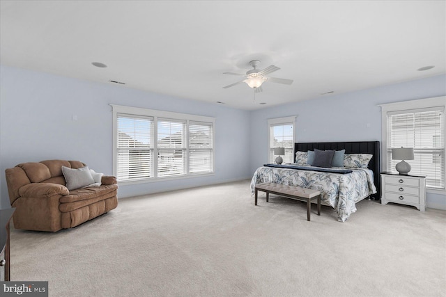 bedroom featuring carpet flooring and ceiling fan