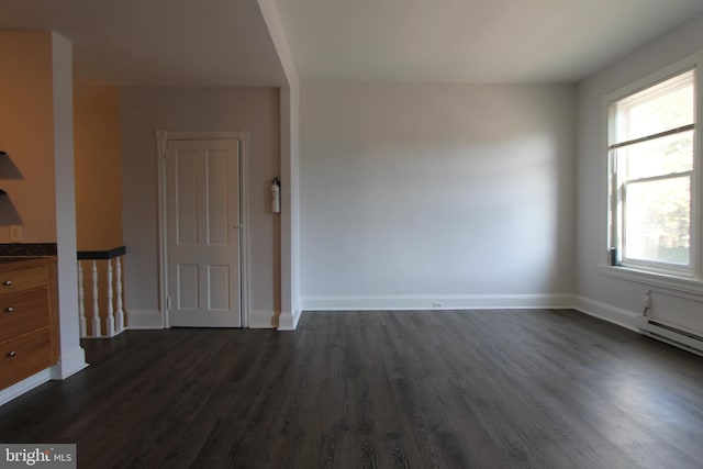 unfurnished living room with dark wood-type flooring