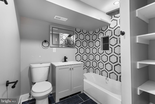 full bathroom featuring tile patterned flooring, vanity, shower / bathing tub combination, and toilet