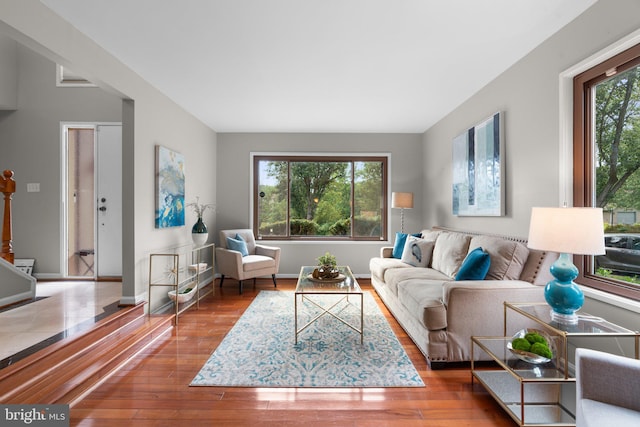 living room with hardwood / wood-style flooring