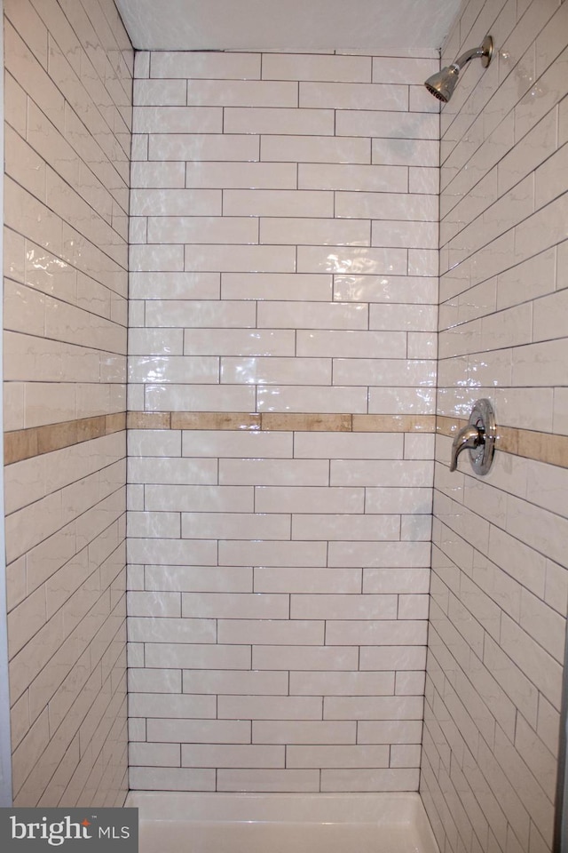 bathroom with a tile shower