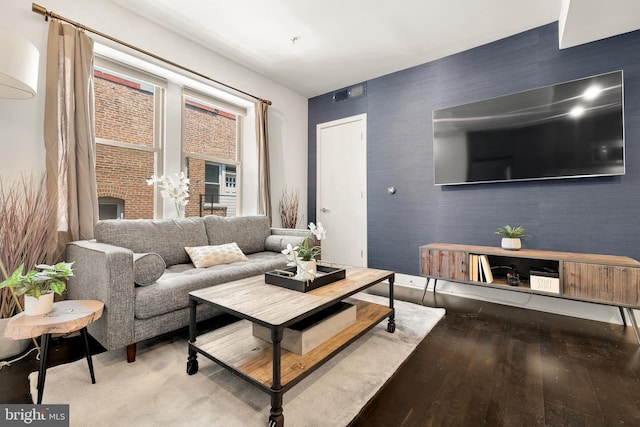 living room with hardwood / wood-style flooring