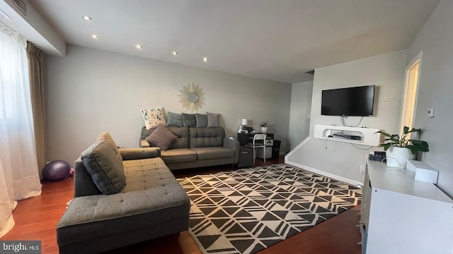 living room with hardwood / wood-style floors