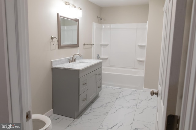 full bathroom featuring vanity, toilet, and shower / bath combination