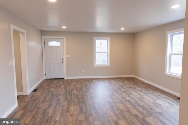 entryway with a healthy amount of sunlight and dark wood-type flooring