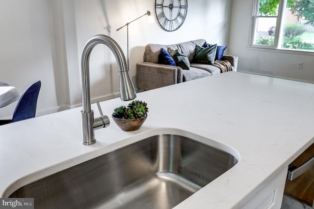 details with sink and light stone countertops