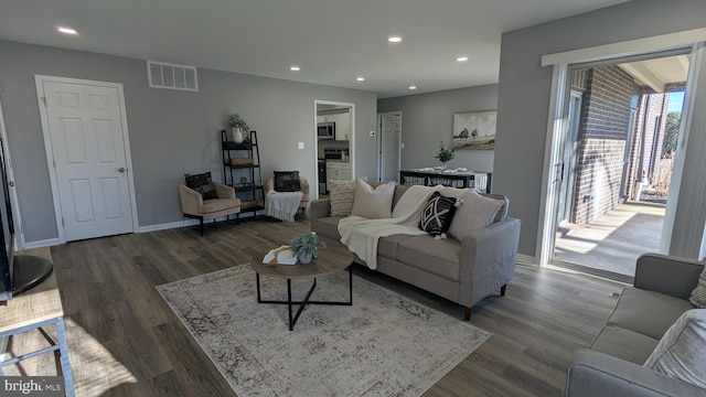 living room featuring dark hardwood / wood-style floors