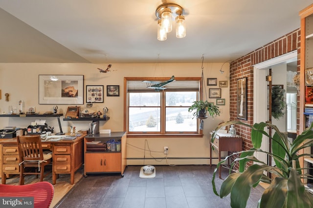 office space with a baseboard heating unit